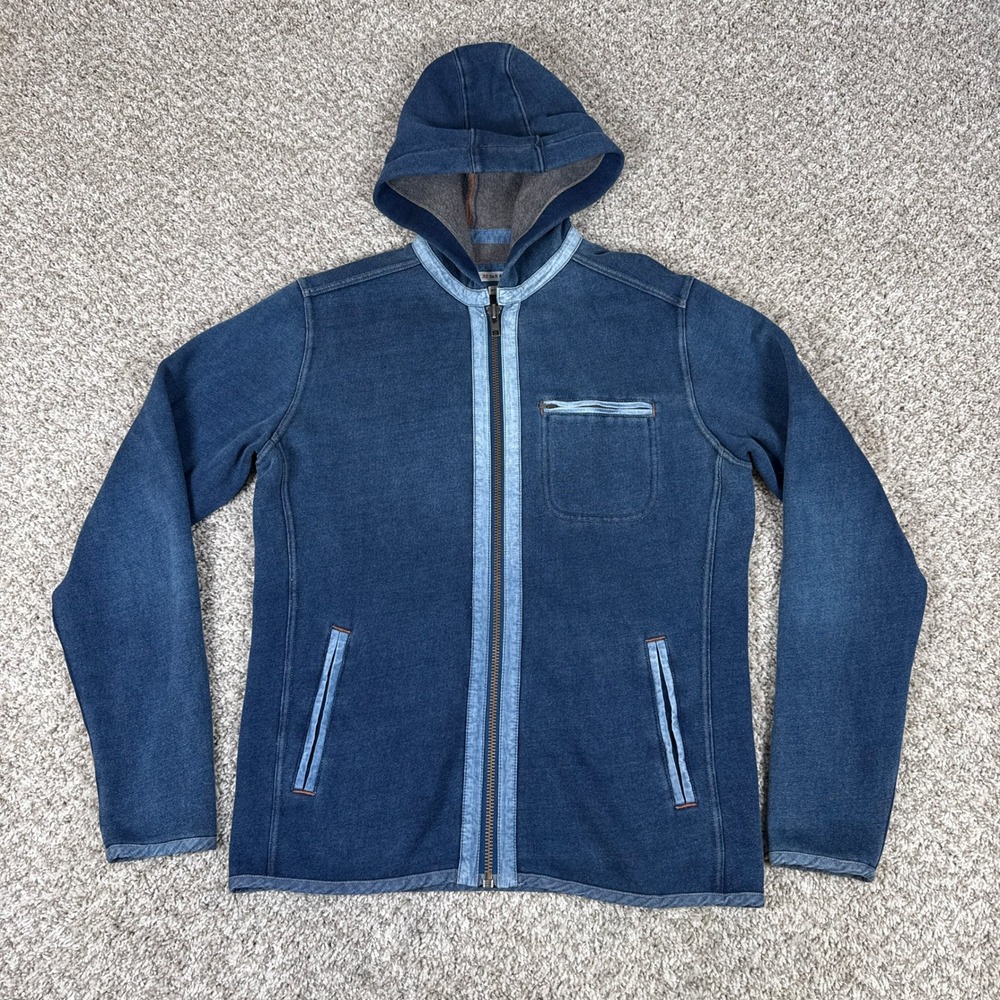 32 Bar Blues Hoodie‎ Mens Medium Blue Full Zip Cotton Blend Rugged Casual